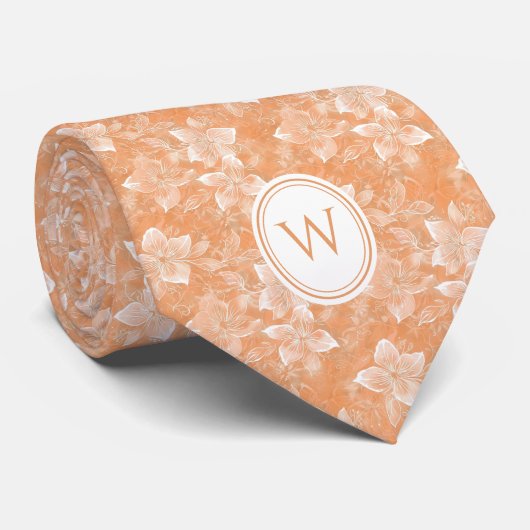 Peach Floral Monogram Stropdas (Opgerold)