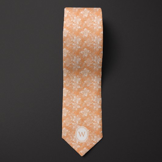 Peach Floral Monogram Stropdas