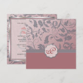 Peach Floral Monogram Uitnodiging (Voorkant / Achterkant)