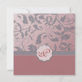 Peach Floral Monogram Uitnodiging (Voorkant)