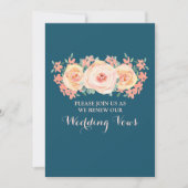 Peach Floral Navy Blue Vow Renewal Invitation Kaart (Voorkant)