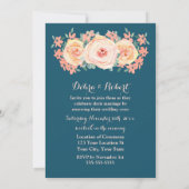 Peach Floral Navy Blue Vow Renewal Invitation Kaart (Achterkant)