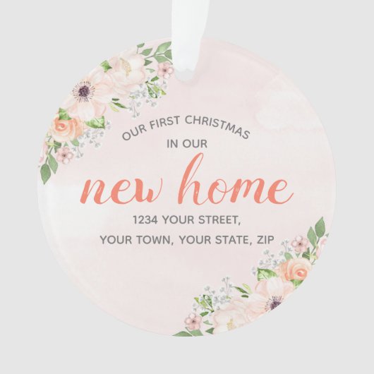 Peach Floral Ons nieuwe thuishuis Ornament (voorkant)