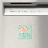 Peach Floral op Aqua Background met Jouw tekst Magneet (Insitu (Vaatwasser))