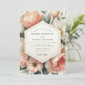 Peach Floral Opulent Romance Wedding Kaart (Staand voorkant)