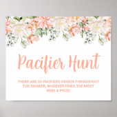 Peach Floral Pacifier Hunt Baby shower Spelbord Poster (Voorkant)