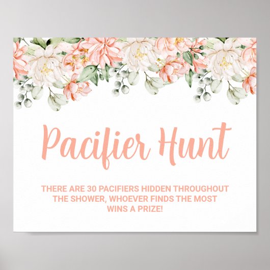 Peach Floral Pacifier Hunt Baby shower Spelbord Poster (Voorkant)