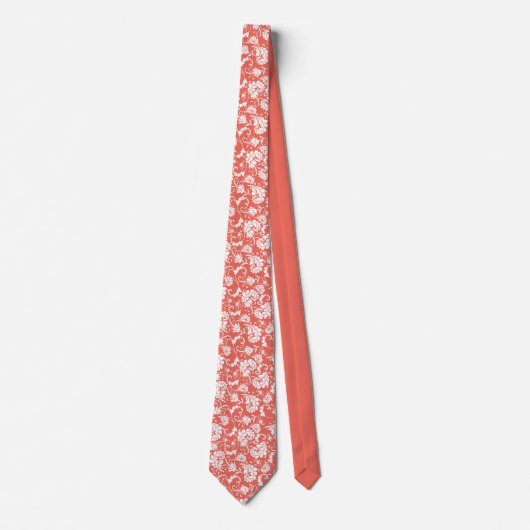 Peach Floral Pattern Custom Necktie Stropdas (Voorkant)