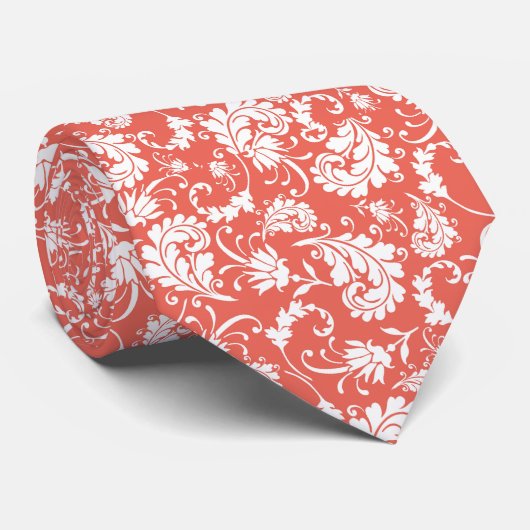Peach Floral Pattern Custom Necktie Stropdas (Opgerold)