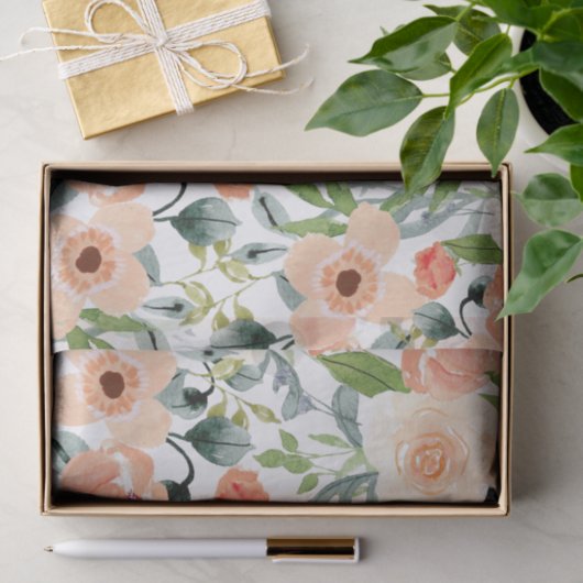 Peach Floral Pattern Tissuepapier (Geschenk)