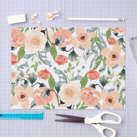 Peach Floral Pattern Tissuepapier (Craft)