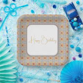 Peach Floral Patterned Square Papieren Bordje (Feest)