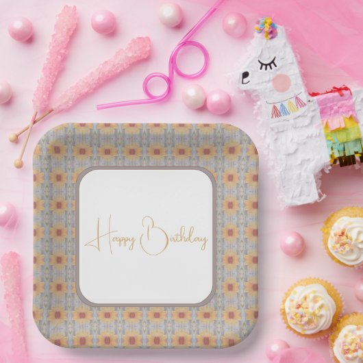 Peach Floral Patterned Square Papieren Bordje (Feest)