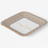 Peach Floral Patterned Square Papieren Bordje (Gebogen)