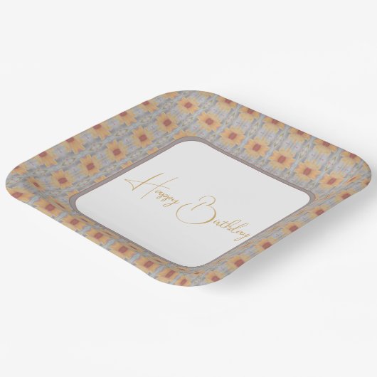 Peach Floral Patterned Square Papieren Bordje (Gebogen)