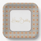 Peach Floral Patterned Square Papieren Bordje (Voorkant)