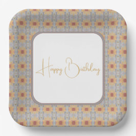 Peach Floral Patterned Square Papieren Bordje