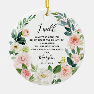 Peach Floral Personalized Moeder van de Groom Keramisch Ornament