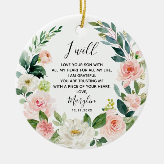 Peach Floral Personalized Moeder van de Groom Keramisch Ornament (Voorkant)
