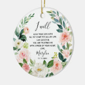 Peach Floral Personalized Moeder van de Groom Keramisch Ornament (Links)