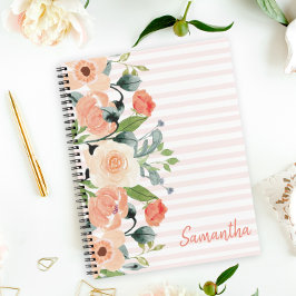 Peach Floral Personalized Notitieboek