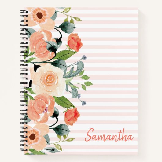 Peach Floral Personalized Notitieboek (Voorkant)