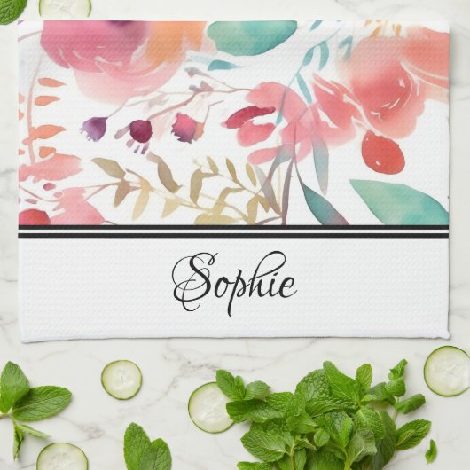 Peach Floral Personalized Theedoek (Gevouwen)