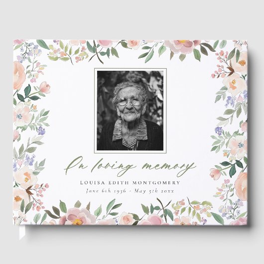 Peach Floral Photo Memorial Gastboek Gastenboek (Voorkant)