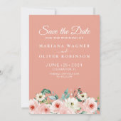 Peach Floral Photo Save the Date Kaart (Achterkant)