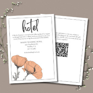 Peach Floral Poppies Modern Elegant Wedding Hotel Informatiekaartje