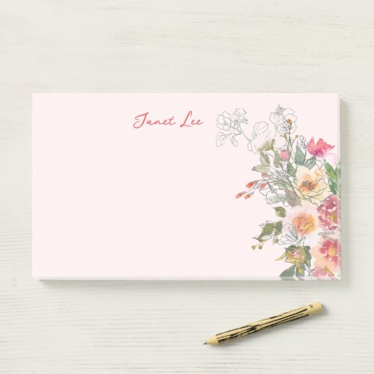 Peach Floral Post-it® Notes (Op bureau)