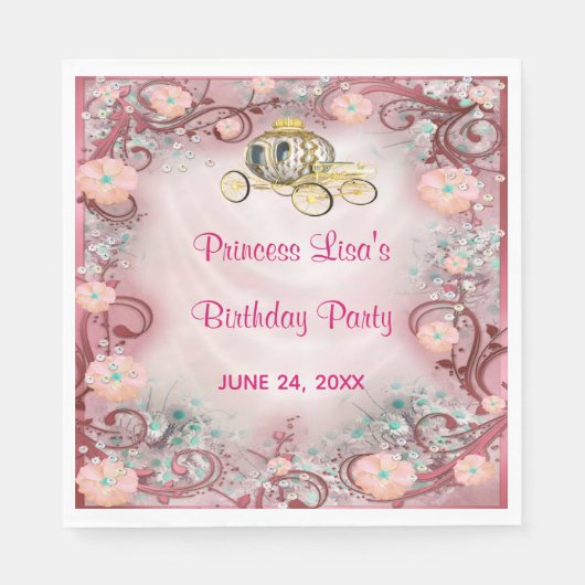 Peach Floral Princess Enchanted Birthday Servet (Voorkant)