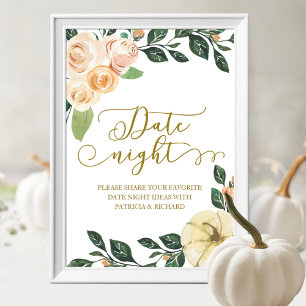 Peach Floral Pumpkin Herfst Date Night Jar Sign Poster