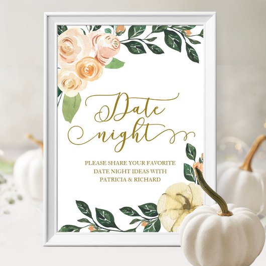 Peach Floral Pumpkin Herfst Date Night Jar Sign Poster