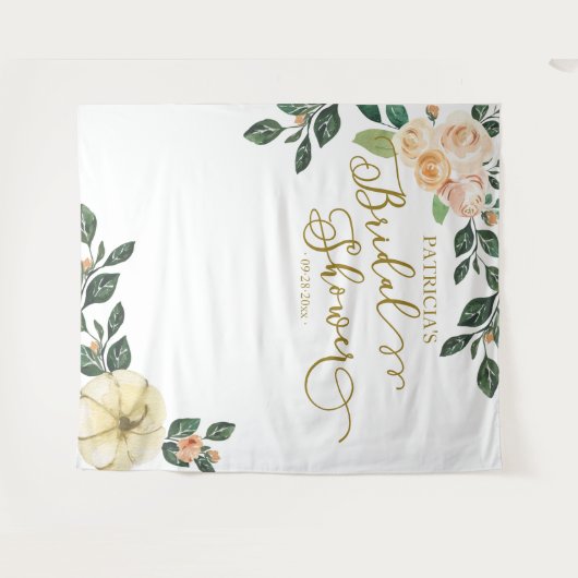 Peach Floral Pumpkin Herfst Vrijgezellenfeest Back Wandkleed (Voorkant (horizontaal))