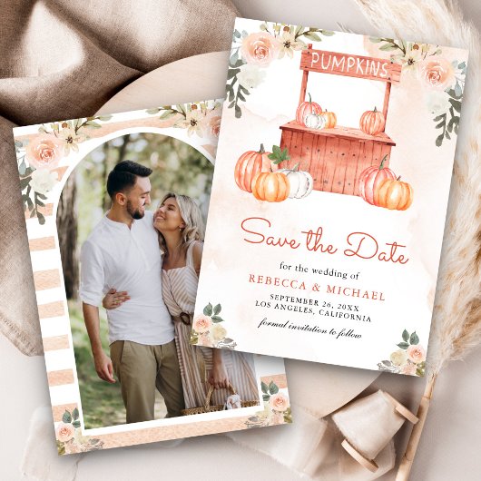 Peach Floral Pumpkin Market Photo Wedding Save The Date