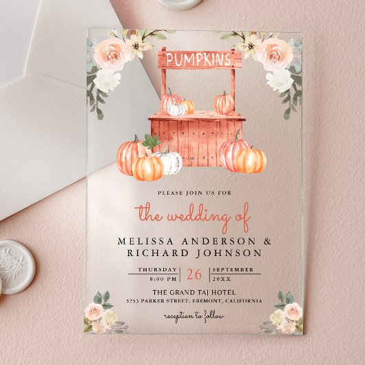 Peach Floral Pumpkin Market Wedding Acryl Uitnodigingen