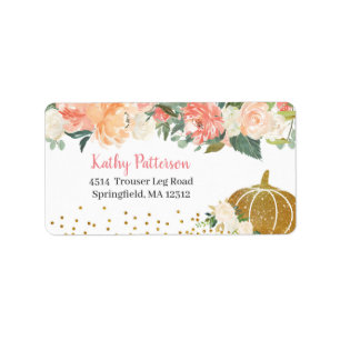Peach Floral Pumpkin Return Address Label