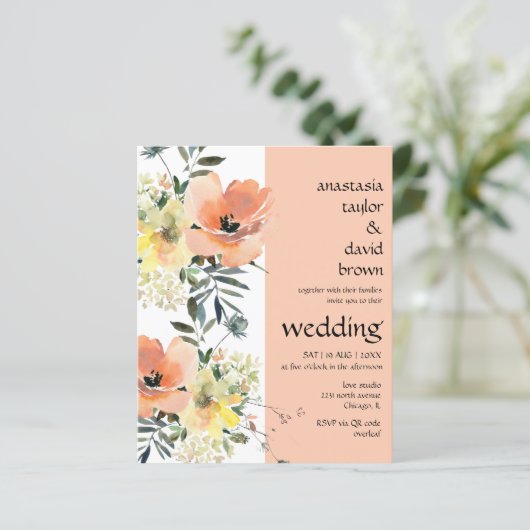 Peach Floral QR Code Weddenschap (Staand voorkant)