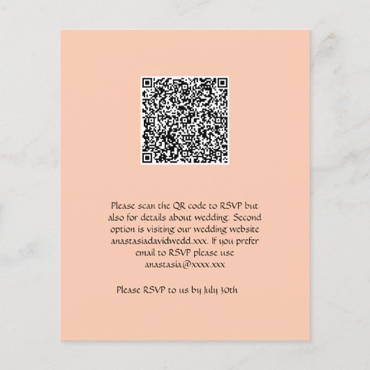 Peach Floral QR Code Weddenschap (Achterkant)