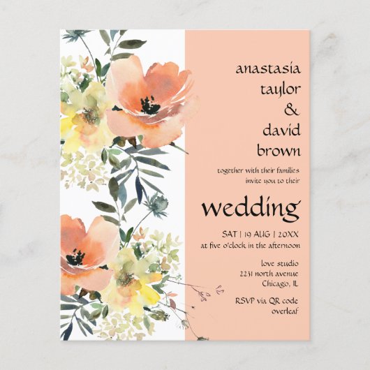 Peach Floral QR Code Weddenschap (Voorkant)