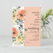 Peach Floral QR Code Weddenschap Kaart (Staand voorkant)