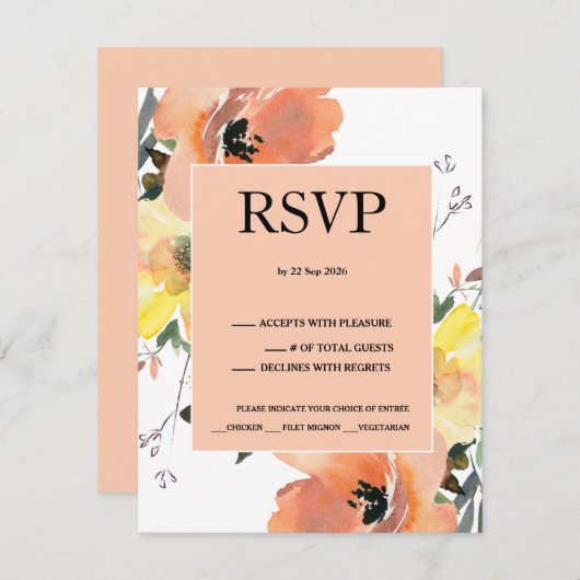 Peach Floral Response Kaart RSVP (Voorkant / Achterkant)