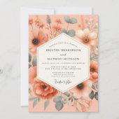 Peach Floral Romance Wedding Kaart (Voorkant)
