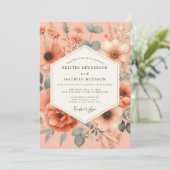 Peach Floral Romance Wedding Kaart (Staand voorkant)