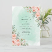 Peach Floral Romantic Wedding Kaart (Staand voorkant)