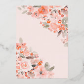 Peach floral roos gold script vrijgezellenfeest folie uitnodiging (Achterkant)