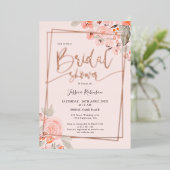Peach floral roos gold script vrijgezellenfeest folie uitnodiging (Staand Voorkant)