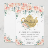 Peach Floral Roos Greenery Baby shower Tea Party Kaart (Voorkant / Achterkant)