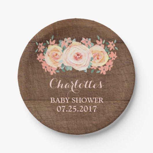 Peach Floral Rustic Baby shower Bord (Voorkant)